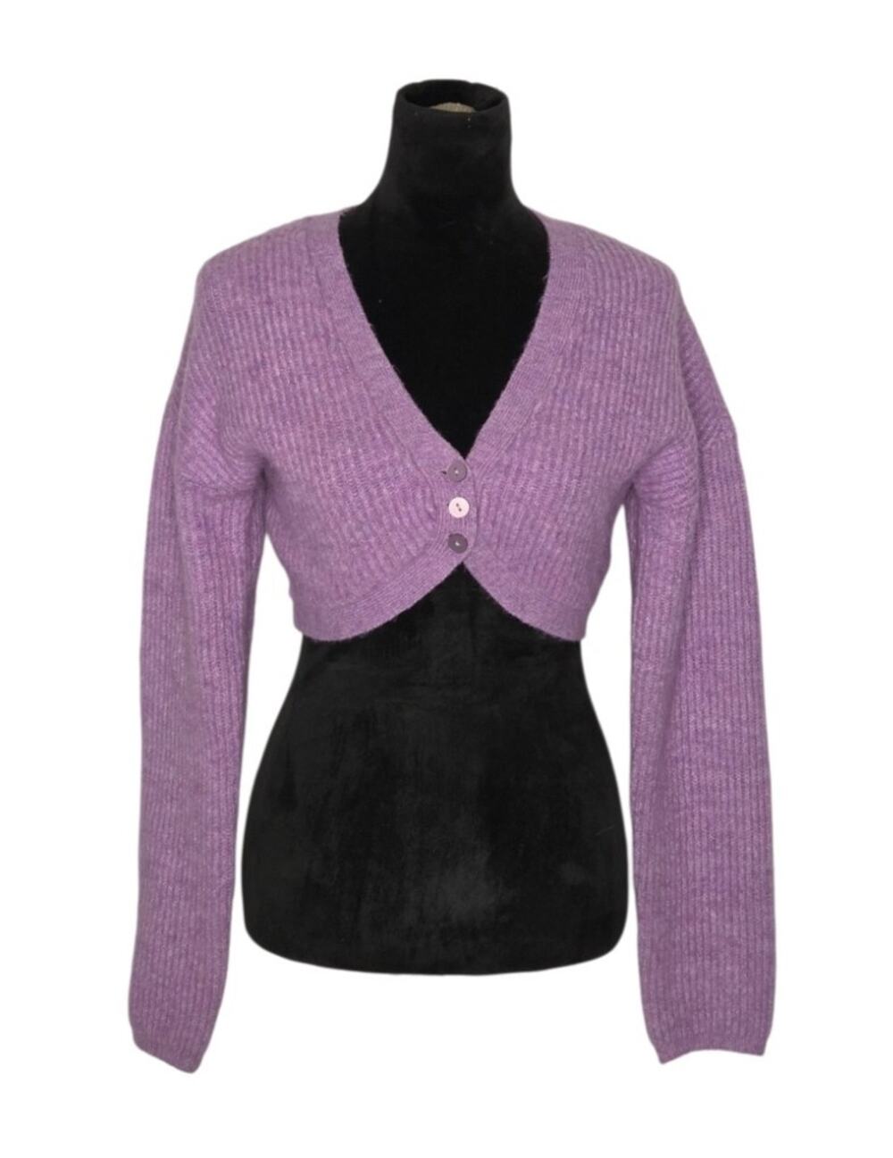 For Love & Lemons Emery Rib Knit Crop Top Cardigan Sweater Orchid Purple Size M
